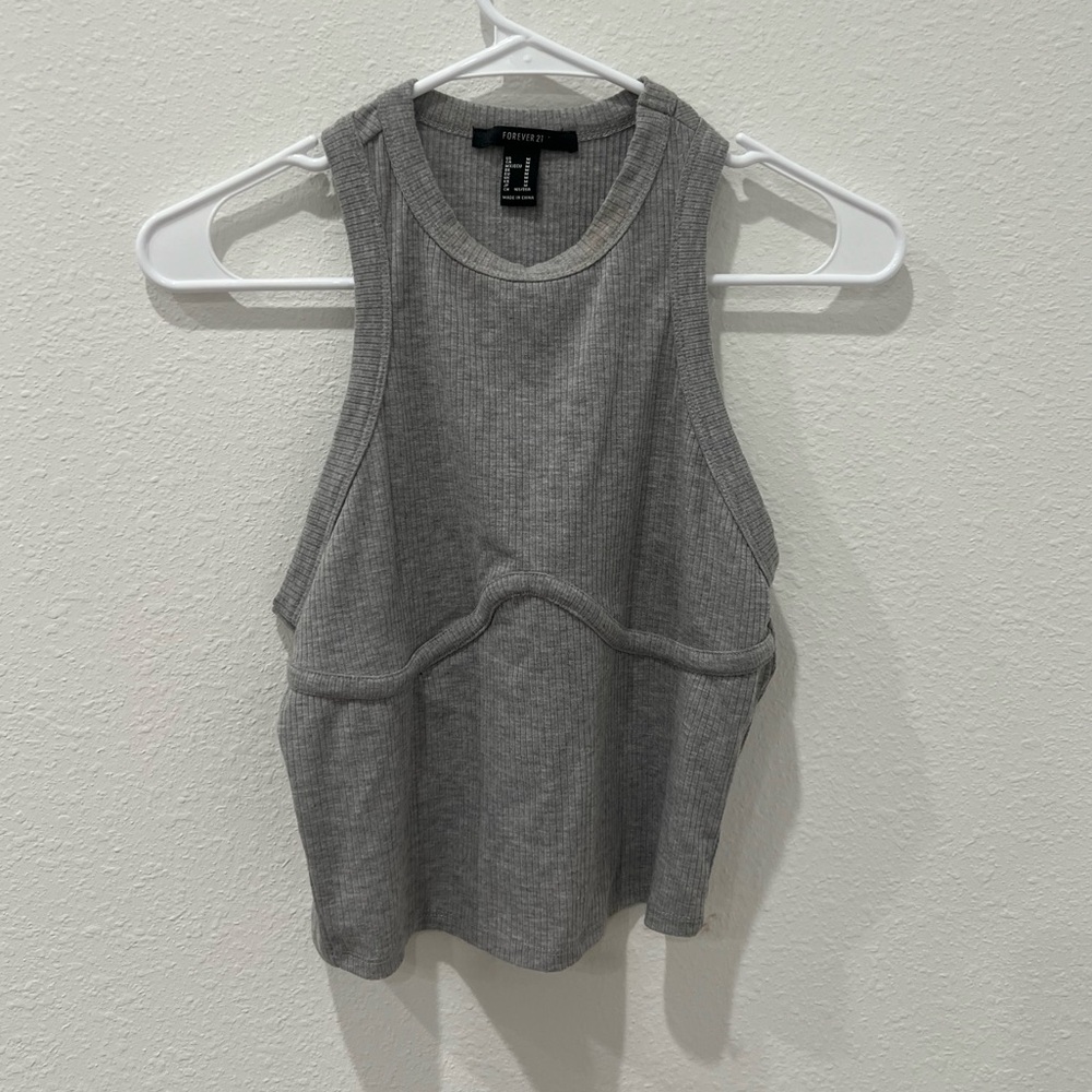 Gray Ribbed Tank Top